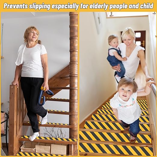 Non Slip Safety Grip Tape for Stairs Steps 2 in x 60Ft Non Skid Tread High Traction Friction, Black Yellow Strong Grip Abrasive Adhesive Hazard Caution Tape