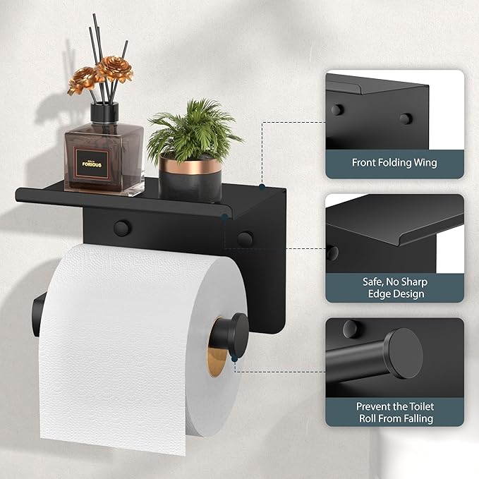 FORIOUS Bathroom Hardware Accessories Set, SUS304 Stainless Steel Towel Bar Set, Modern Towel Racks Holder for Bathroom, Toilet Paper Holder Wall Mounted 5 Pieces (24" Bar, Matte Black)