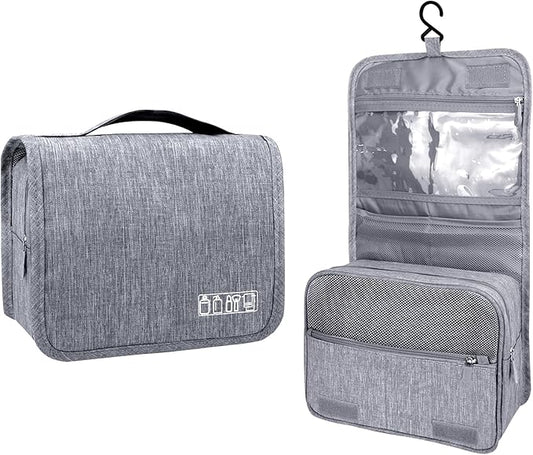 Lcsmaokin Large Capacity Toiletry Bag Travel Bag with Hanging Hook for Men and Women Waterproof Travel Cosmetic Bag Bathroom Storage Bag for Brushes Set,Full-Sized Shampoo,Toiletries,Accessories-Grey