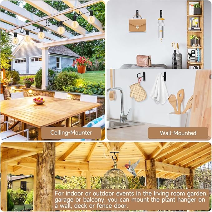 2Pack 2.5Inch Ceiling Hooks for Hanging Plant, Hanger for Indoor and Outdoor Plant Pots Holder, Wall Hook for Planters, Flower Basket, Wind Chimes, Lanterns, Lights, Bird Feeders, Home Decor