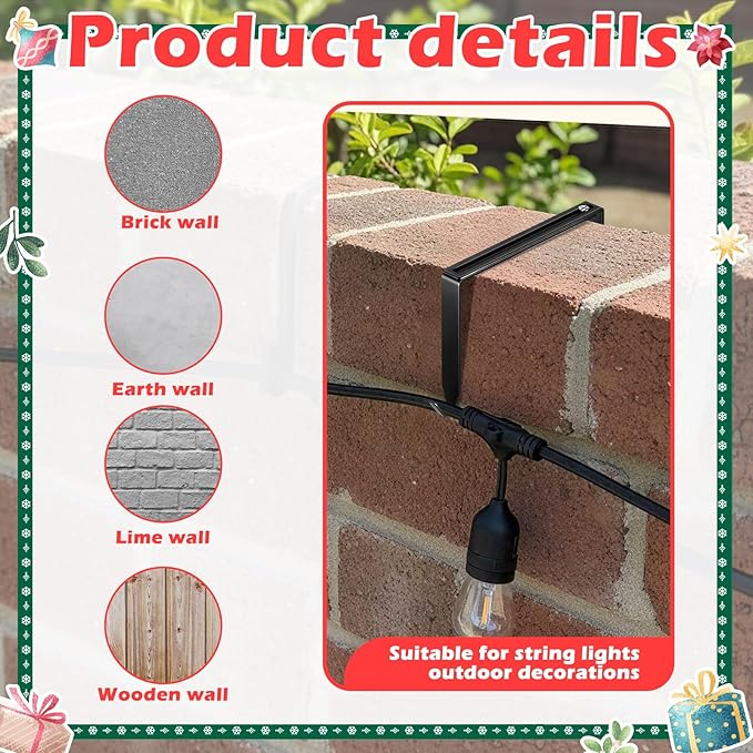 Frienda 12 Pcs Adjustable Outdoor Light String Metal Hooks for 6-11 Inch Concrete Wall Cinder Block Fences Hangers Outdoor Light String Hooks No Drill for Concrete Wall Cinder Block and Fence(Black)