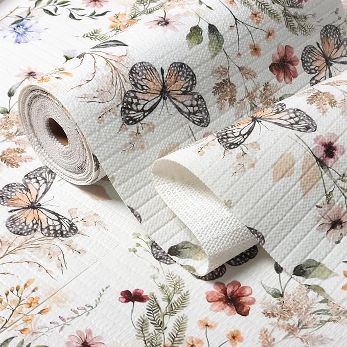 Floral Shelf Liners 16IN x 10FT Non Adhesive and Strong Non-Slip Shelf and Drawer Liners for Kitchen Cabinet Wire Fridge, Waterproof Shelf Drawer Liner,Easy to Clean