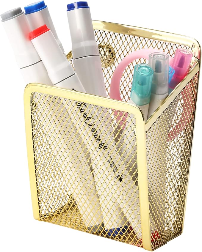 Magnetic Pencil Holder,Mesh Stainless Steel Pen Basket, Metal Writing Utensil Storage Organizer for Whiteboard,Blackboard,Kitchen, Locker, Home, or Office