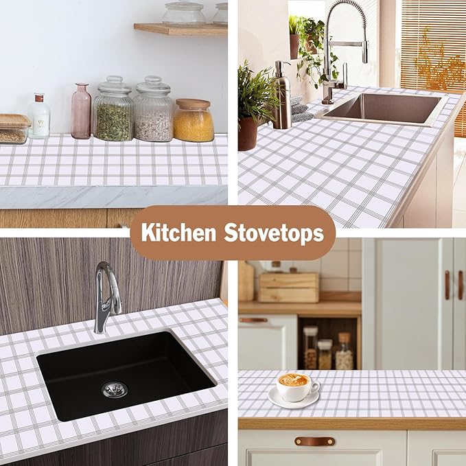 Shelf Liners for Kitchen Cabinets 17in x 30FT, Non Adhesive Drawer Liner White Square Thickened Shelf Liner Non-Slip Easy to Clean for Tool Box Refrigerator with Knife and Tape Measure
