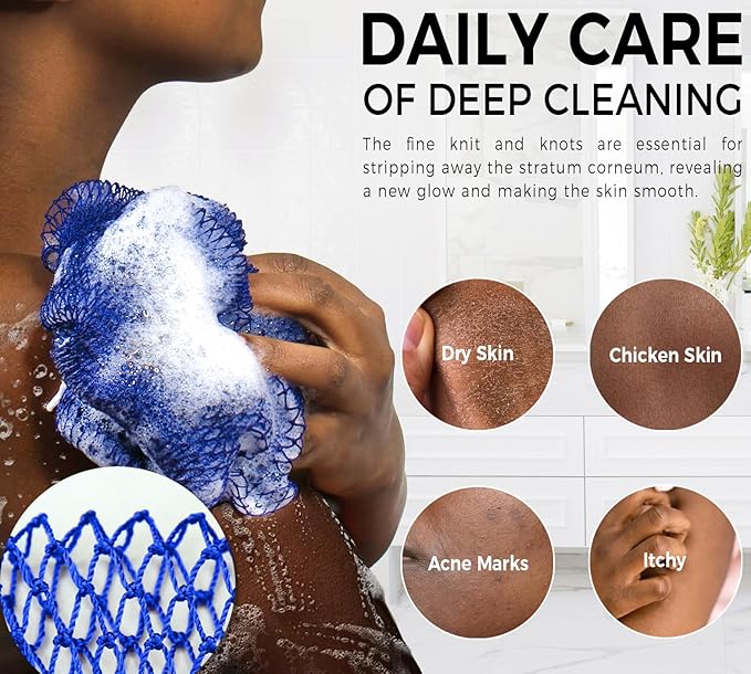 Loofah Sponge African Net Authentic - 2 Pieces Real African Exfoliating Sponge with Knots - African Net Wash Cloths for Body Scrubber Exfoliator Purple & Pink - Back Scrub for Shower Bath Accessories