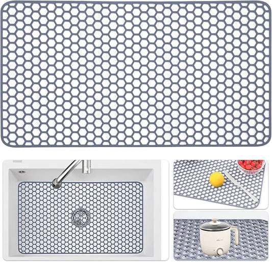 Silicone Sink Protectors for Kitchen Sink - 26"x 14" Kitchen Protector Accessory, Non-Slip Heat Resistan Mat for Bottom of Farmhouse Stainless Steel Porcelain, Dishwasher Safe (Gray)