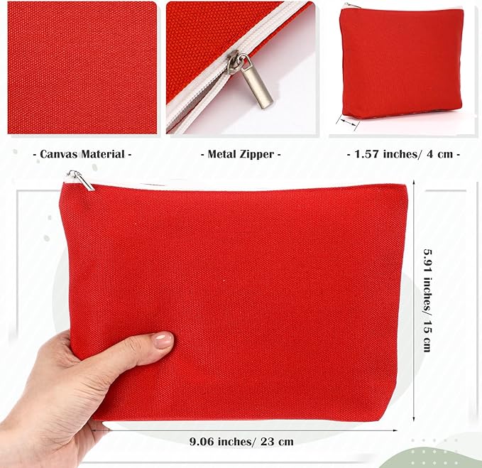 Reginary 10 Pcs Valentine's Canvas Makeup Bags Bulk for Women, Travel Toiletry Cosmetics Bags, Blank DIY Pencil Pouch, Gift for Valentine's Day, St. Patrick's Day, Wedding, Bridal Shower, Coworker (Morandi Color)