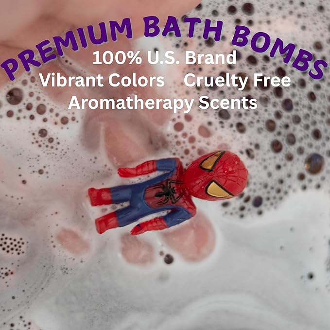 EvolutionUSA Purple Epic Superhero Bath Bombs for Kids, 6 Super Hero Bath Bombs with Toy Inside, Lush Childrens Bathbombs, Organic Bathbomb with Surprise Inside, Fizzy Fun Superhero Bath Balls