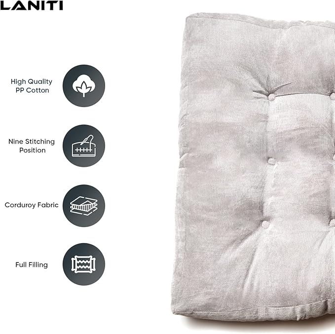 LANITI 24” Inch Extra Large Floor Cushions Tufted Floor Pillow for Adults Square Meditation Ultimate Comfort Oversized Pillows for Floor Cushion (Grey)