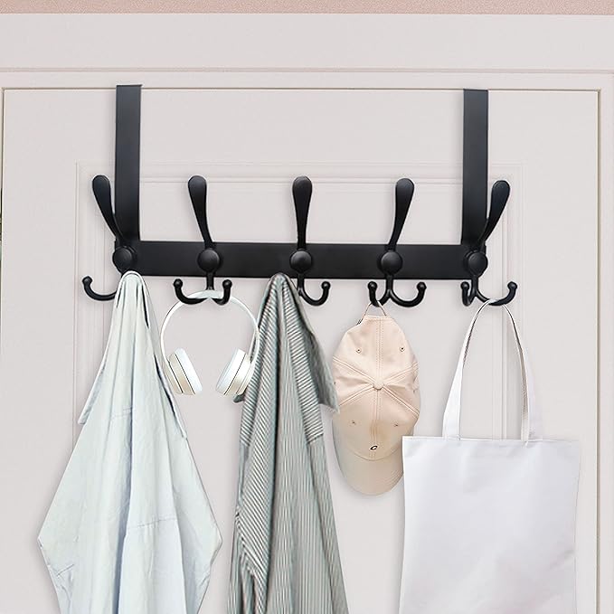 WEBI Over The Door Hooks,Over The Door Towel Rack,Door Hooks for Hanging,Door Coat Hanger Door Coat Rack for Towels,Clothes,Bathroom,Black