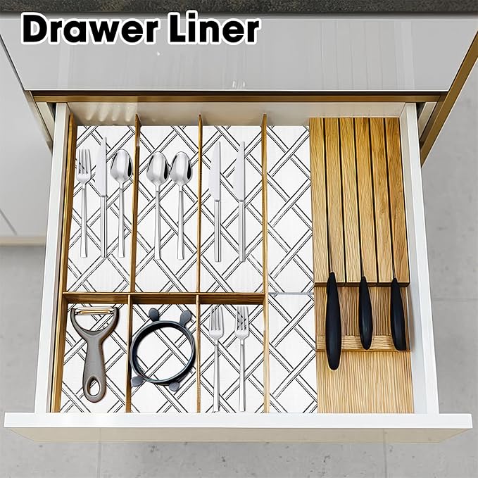 Gopas Drawer and Shelf Liner for Kitchen Cabinets Non-Adhesive, Non-Slip Cabinet Liner Shelf Paper Strong Grip Waterproof Easy to Clean for Kitchen Shelves Cupboard,Geometric,12IN X 30FT