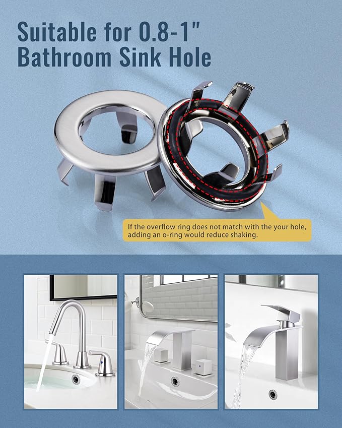 Sink Overflow Ring Brushed Nickel: ARCORA 2 Pack Solid Brass Bathroom Vessel Sink Overflow Cover Basin Trim Ring Hole Insert Caps