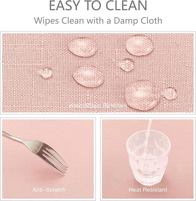 Rectangle 8 Feet Tablecloth 60x120 inch Linen Textured Table Cloth Stain and Wrinkle Resistant Washable Polyester, Decorative Table Cover Waterproof for Dining, Buffet and Camping, Pink
