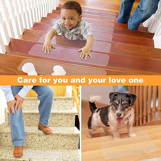 Qingluan Anti Slip Tape, Non Slip Stair Tape for Steps Indoor Waterproof, Clear Safety Slip Traction Grip Tape for Tubs, Stairs, Boats (Transparent, 4 Inch x 33 Feet)
