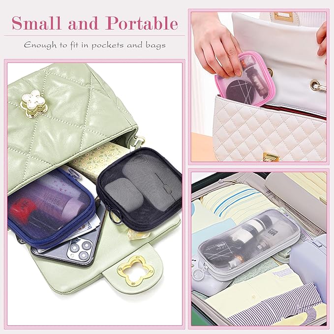 4 Pieces Mini Zipper Nylon Mesh Pouch, Mesh Cosmetic Bags Makeup Bags, Multipurpose Travel Toiletry Bags for Office Supplies and Travel Accessories (Multicolored, M)