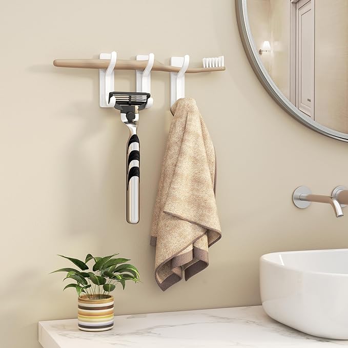 pickpiff Adhesive Wall Coat Hooks - Heavy Duty Stick-On Door Hanger, Metal Hook for Hanging Towel, Purse, Robe, Backpack, Jacket, Clothes - for Bathroom, Dorm, Closet, Kitchen - White, 6 Pack
