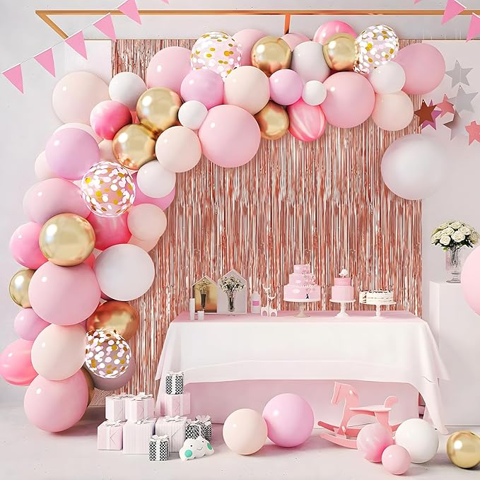 3 Pack Rose Gold Foil Fringe Curtains Streamers Party Decorations 3.3 x 8.2 ft, Tinsel Curtain Fringe Backdrop for Parties, Door Fringe Birthday Streamers, Photo Booth Backdrops, Party Decor