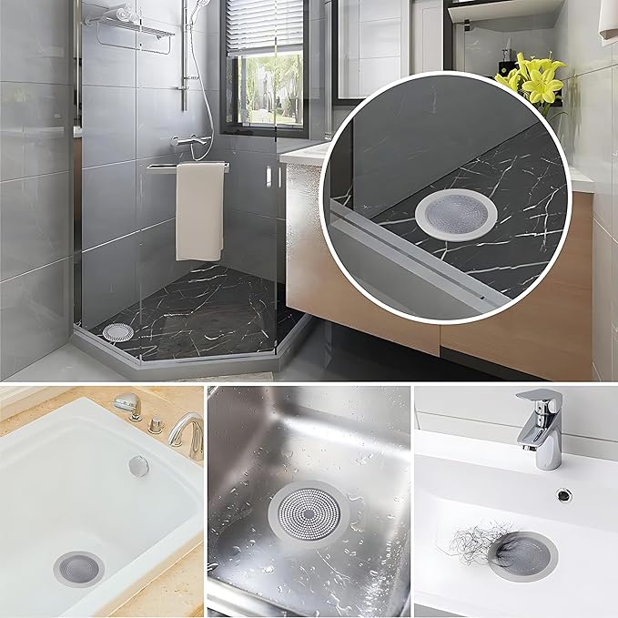 Shower Drain Hair Catcher 3.5 inch Small, Bathroom Sink Hair Stopper Sink Drain Cover Fliter Weighted Stainless and Silicone Shield (3.5 in)
