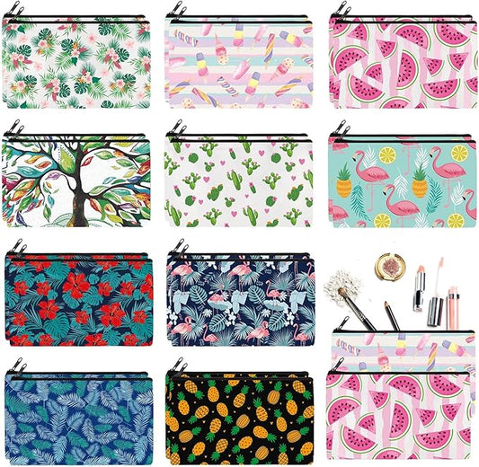 Reginary 20 Pieces Cosmetic Bags Bulk for Women Flamingo Watermelon Cactus Roomy Makeup Bags Gifts with Zipper Summer Beach Toiletry Bag Pouch Travel Accessory Organizer Gifts, 7 x 4.3 Inches