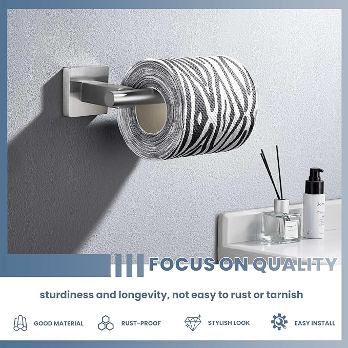 Suyar Brushed Nickel Toilet Paper Holder, SUS 304 Stainless Steel Wall Mount Paper Roll Holder for Bathroom, Open Arm Style