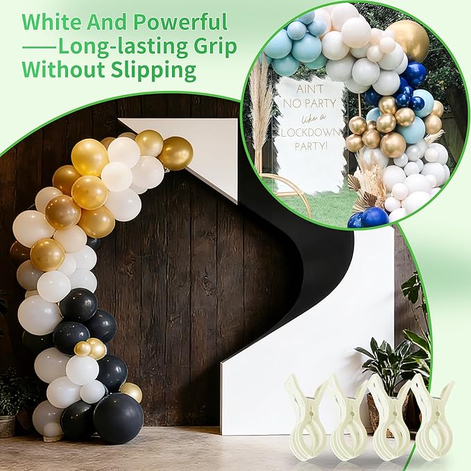 PUGPIU 10 Pack Plastic White Balloon Arch Clips for Backdrop | 3.5 Inch Heavy-Duty Spring Clamps for Birthday Decor | Crafts | Photo Studios
