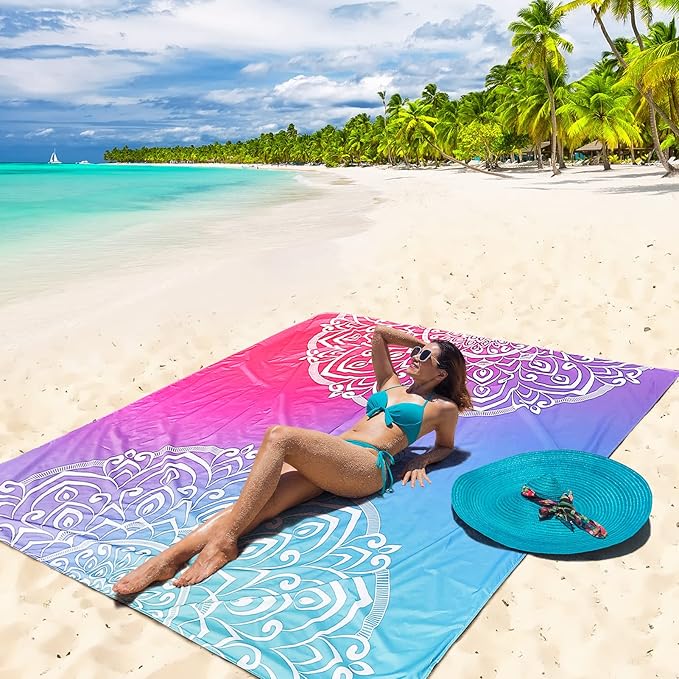 Beach Blanket Waterproof Sandproof Extra Large Beach Mat 79" X 83"/120"x108" for 1-8 Adults Quick Drying Durable Outdoor Picnic Mat for Beach Travel Camping Hiking