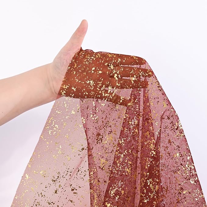 Horaldaily Burgundy Gold Gauze Tablecloth 60x120 Inch Rectangular, Golden Sequin Glitter Metallic Foil, Sheer Tulle Cheesecloth for Wedding Baby Shower Ceremony Birthday
