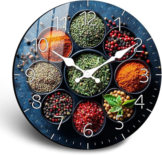 Colorful Spice Wall Clock - 12 Inch Decorative Kitchen Wall Clocks, Silent Analog Wall Clocks Non Ticking, Round Wall Clock Battery Operated for Bedroom Living Room Home Décor