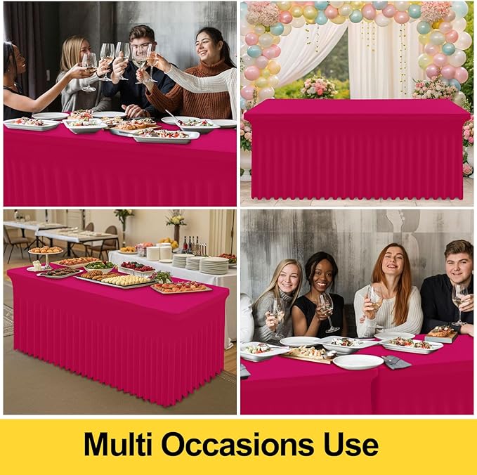 Smiry Spandex Tablecloth, Elastic Fitted Stretch Tablecloth for 6FT Rectangle Tables, Waterproof Washable Table Cover Skirt for Outdoor, Wedding, Banquet & Parties (Fuchsia, 72Lx30Wx30H Inch)