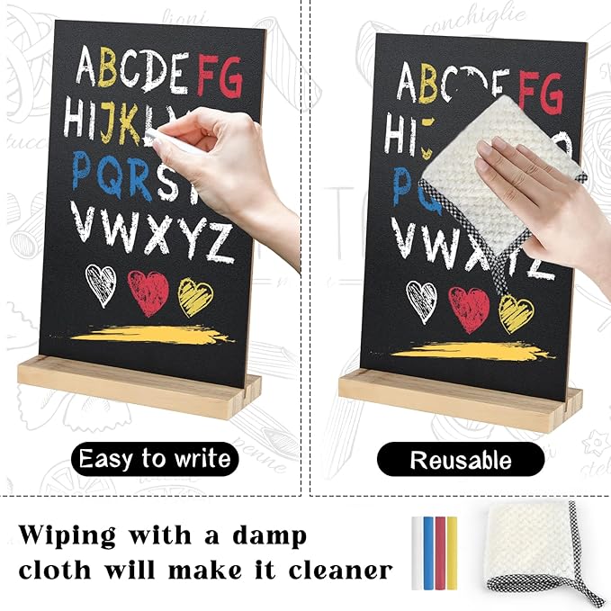 6 Packs Small Chalkboard Sign 5.1x7.9 Inch With Wood Base Double-Sided Message Boards Menu Stand for Kitchen Wedding Bar and Restaurant