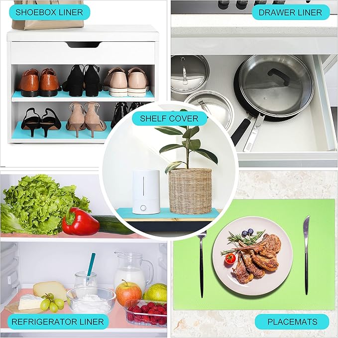 8 Pcs Refrigerator Liners Mats Washable, Refrigerator Mats Liner Waterproof Oilproof, Shinywear Fridge Liners for Shelves, Cover Pads for Freezer Glass Shelf Cupboard Cabinet Drawer (8 Clear)