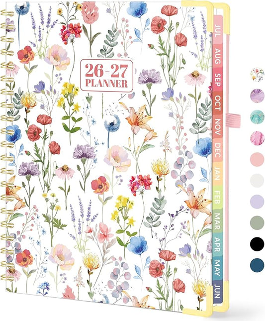 Forvencer Academic Planner 2026-2027, Hardcover Calendar Planner Weekly & Monthly, July 2026 - June 2027, 8.5" x 11", Daily Agenda with Tabs, College School Organizer for Student Teacher, Floral Style
