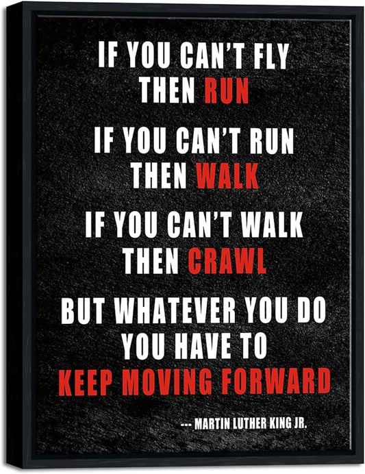 Pyradecor Black Framed Canvas Wall Art Keep Moving Forward Motivational Classroom Positive Quotes Inspirational Poster for Office Living Room Home Decorations