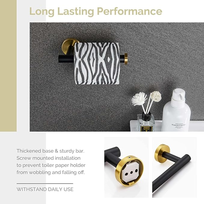 Toilet Paper Holder Black & Gold, Angle Simple Stainless Steel Bathroom Tissue Hanger, Lavatory Paper Roll Dispenser Wall Mount