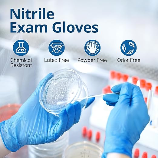 SwiftGrip Disposable Nitrile Exam Gloves, Blue, Nitrile Gloves Disposable Latex Free, Medical Gloves, Cleaning Gloves, Food-Safe Rubber Gloves, Powder Free, Non-Sterile, 100-ct Box (Medium)
