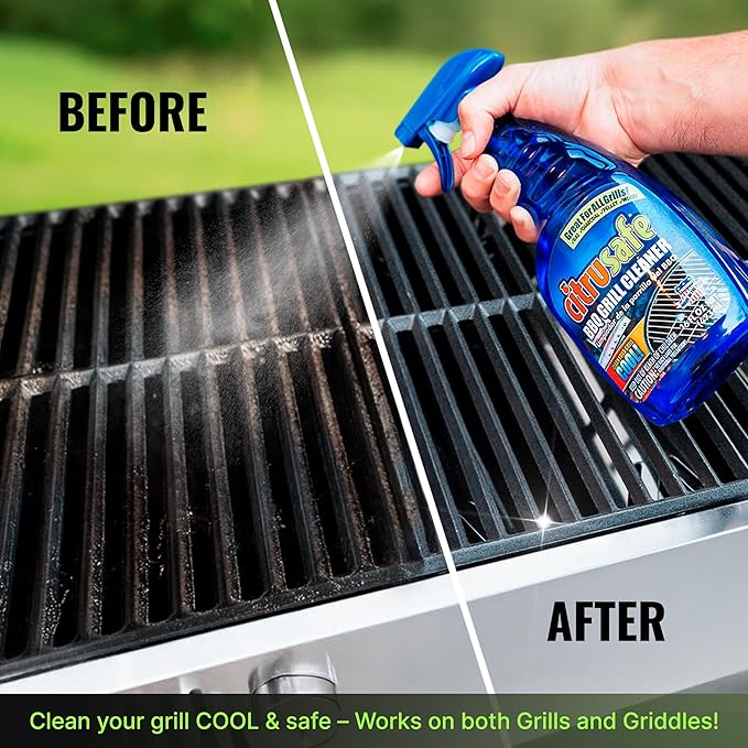 Citrusafe Complete Grill Cleaning Kit - Grill Cleaner Spray (16oz), Scrubber 3 Pack, Nylon Brush, Cookbox Scraper and Microfiber Cleaning Towel - Tools to Clean BBQ Grill Grates, Smokers, Ovens