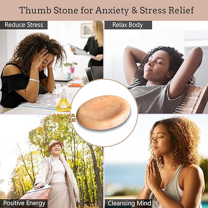 Peach Moonstone Worry Stones – Crystal Thumb Worry Stone for Anguish, Stress – Relaxing and Soothing Balance Stones for Meditation, Stress Relief – Healing Stones and Crystals for Men and Women