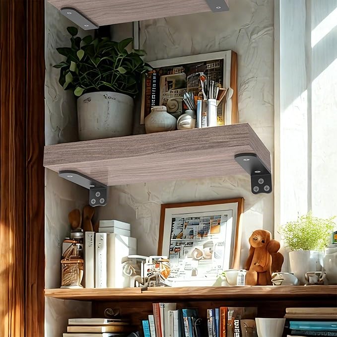 Floating Shelf Bracket, 12 Inch 4PACK Black Heavy Duty Shelf Bracket,Hidden Shelf Brackets 1/5 in Thick,L Brackets Support for Shelves,Suitable for Kitchen, Study Or DIY,Holds Over 160lb+