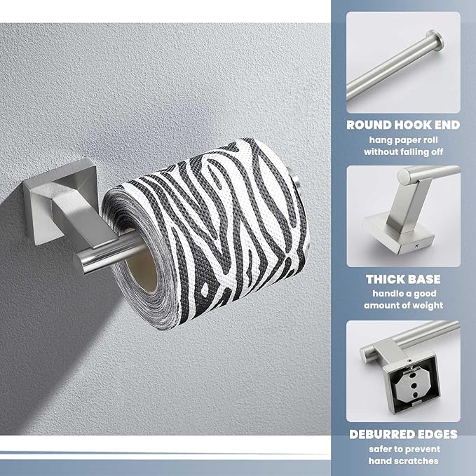 Suyar Brushed Nickel Toilet Paper Holder, SUS 304 Stainless Steel Wall Mount Paper Roll Holder for Bathroom, Open Arm Style