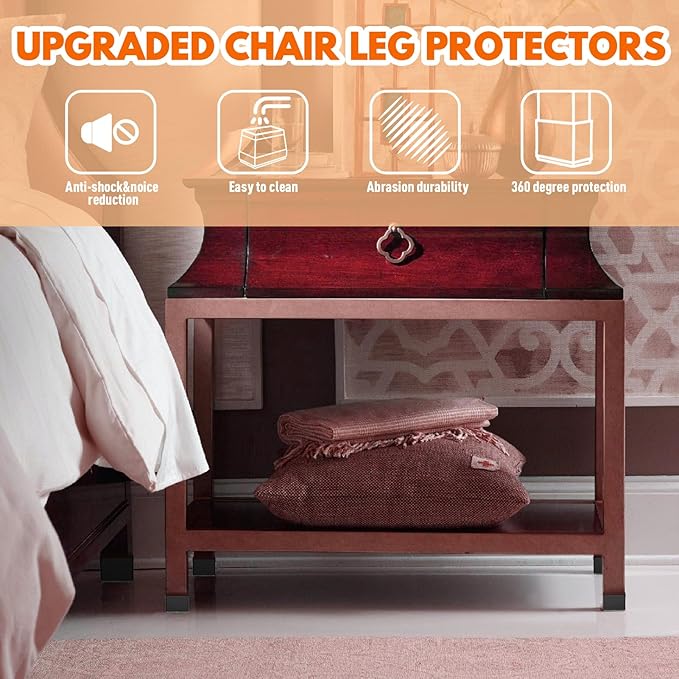 Rectangle Chair Leg Protectors for Hardwood Floors,16 PCS Silicone Covers to Protect Wood Tile Floors Felt Pads Furniture Leg Caps Reduce Noise. Easy to Move. (Black, 0.75 x 1 Inch,Rectangular)