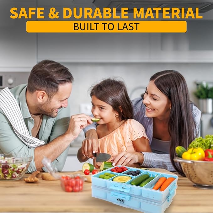 Stackable Snackle Box Containers (2 Pack) 14 Compartment Snack Organizer with Airtight Lids & Handles _ BPA Free, Leakproof, Microwave & Dishwasher Safe Snacklebox for Travel, Gifts & Fridge Storage