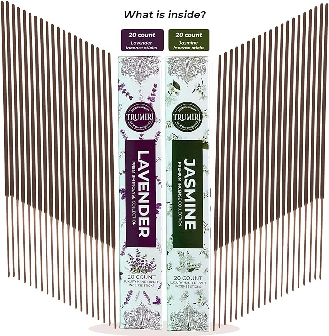 Trumiri Incense Sticks - Combo Pack of 40 Insence-Sticks - 20 Lavender + 20 Jasmine - Insenses - Insents - Incents - Inscense - Incence - Incienso - All Natural Incense Sticks