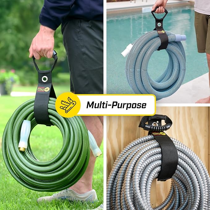 Easy-Carry Wrap-It Storage Straps - 28” (2-Pack) Black with Grommet - Cord Wrap and Hose Organizer for Your RV Tool Kit