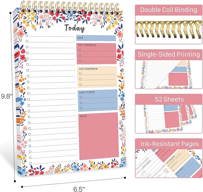 To Do List Notepad - To Do List Notebook for Work with 52 Sheets, Undated Daily Planner Perfect for Enhanced Productivity and Goal Achievement - Pink & Blue