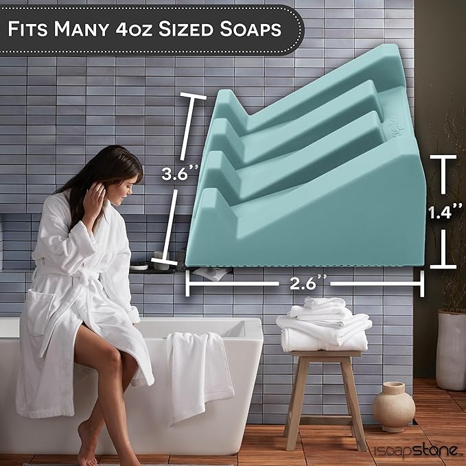 iSoapStone Silicone Soap Dish (USA Patented) Self Draining Bar Soap Holder for Shower Bathroom Sink, Drying Soap Dish Tray Sponge Holder Easy Cleaning Soap Saver Mat Travel Accessories (Teal, 1)