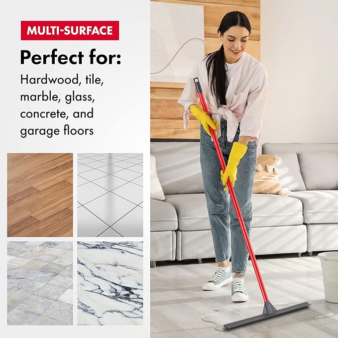 Tyroler Floor Squeegee for Concrete Floors, 17" Heavy Duty Squeegee for Floor, Squeegee Broom for Floors with 55" 4-Part Handle Perfect for Tiles, Marble, Garage, Deck, Patio, Bathroom, Shower