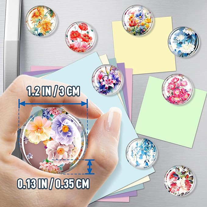 FINDMAG Refrigerator Magnets, 12 Pcs Glass Fridge Magnets for Festival, Flower Magnet for Fridge, Decorative Magnet Small Cute for Gift, Office, Home, Kitchen, Board, Locker, School