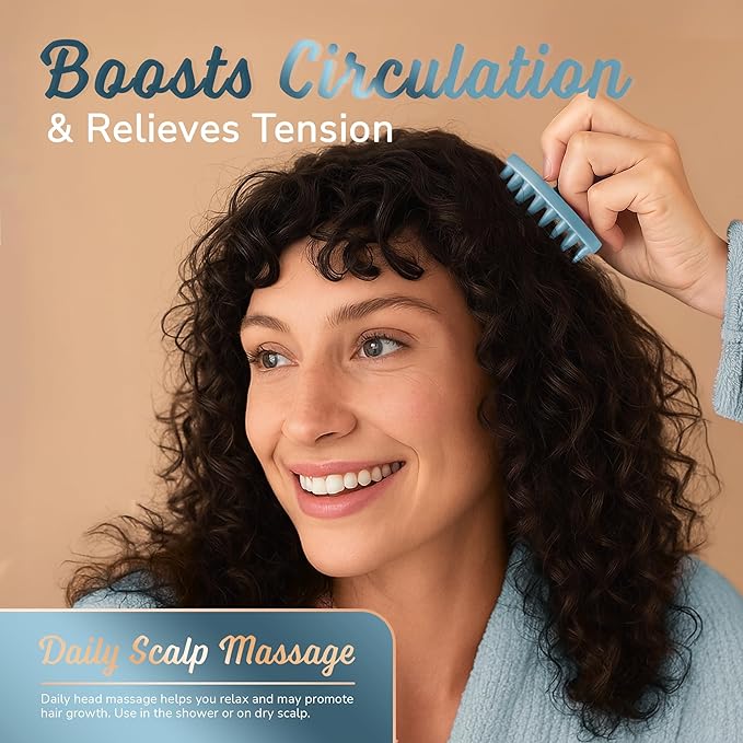 Silicone Scalp Scrubber - Massage Shampoo Brush, Soft Bristles for Hair Growth & Dandruff Removal - Ergonomic Design, Wet & Dry Use, Deep Cleansing Scalp Exfoliator for All Hair Types - Blue