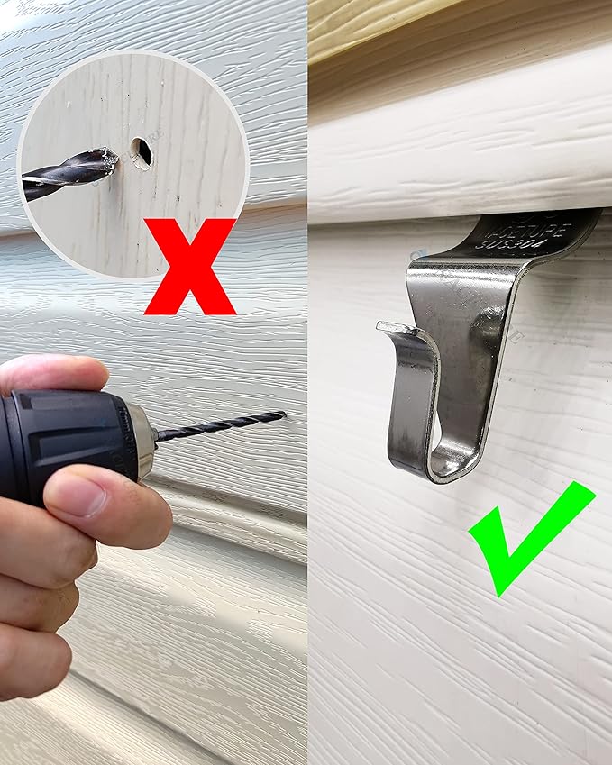 NACETURE Vinyl Siding Hooks Hanger (6 Pack) | No Drill Vinyl Siding Clips for Hanging Outdoor Decor