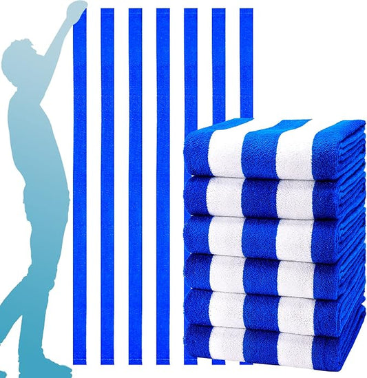 Genovega 6 Pack Stripe Beach Towel Thin Terry Set Oversized Clearance Pool Accessories Essentials Extra Large XL Big Soft Super Swim Bath Camping Towels for Girls Men Women Adults Gift Blue